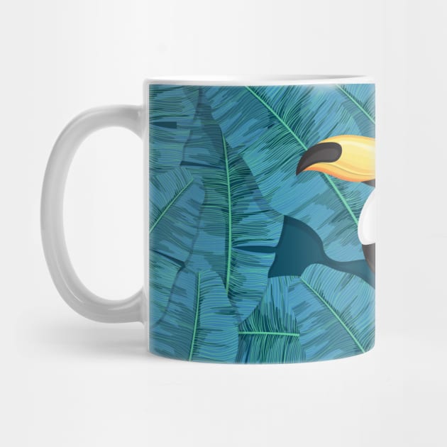 Toucan and banana leaves in blue by katerinamk